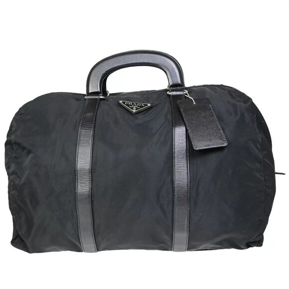 PRADA Logo Tessuto Travel Hand Bag Nylon Leather Black SHW Italy - Picture 1 of 16